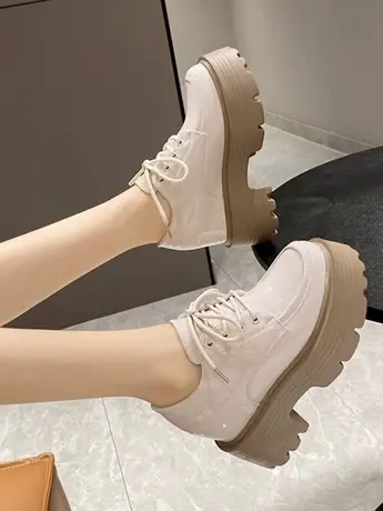 小皮鞋女2023新款秋季配裙复古英伦风圆头小个子增高松糕厚底单鞋商品大图