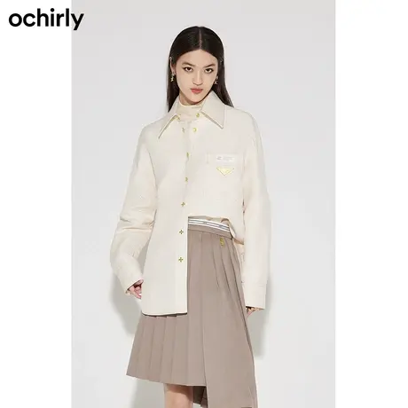 【首降】欧时力字母提花衬衫春新中长款通勤BF风宽松肌理感图片