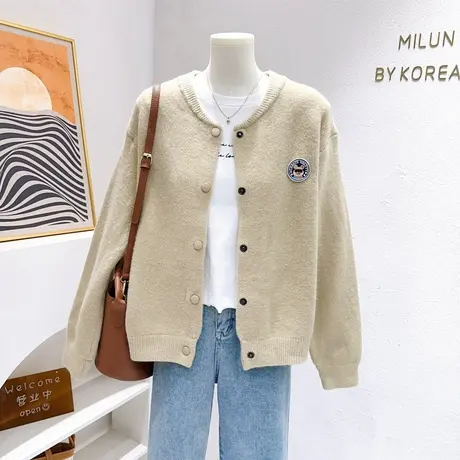 韩国东大门学院风开衫毛衣秋冬款保暖软糯日系甜美小熊针织衫外套图片