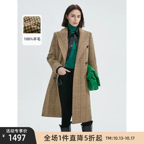朗姿法式纯羊毛西装领修身显瘦气质高级感女格纹毛呢外套秋冬新款商品大图
