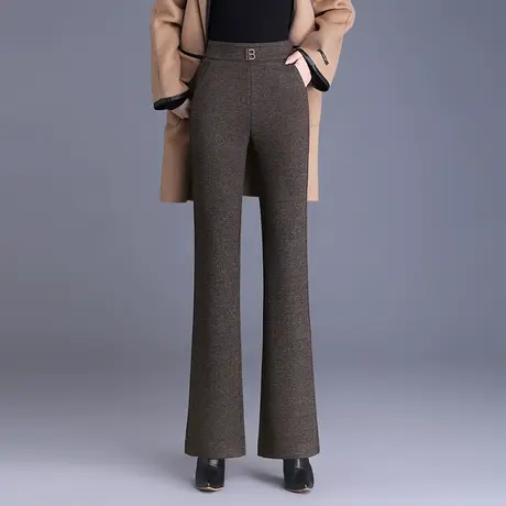 气质女士通勤微喇裤女秋冬2023新款高腰羊毛呢长裤垂感显瘦休闲裤图片