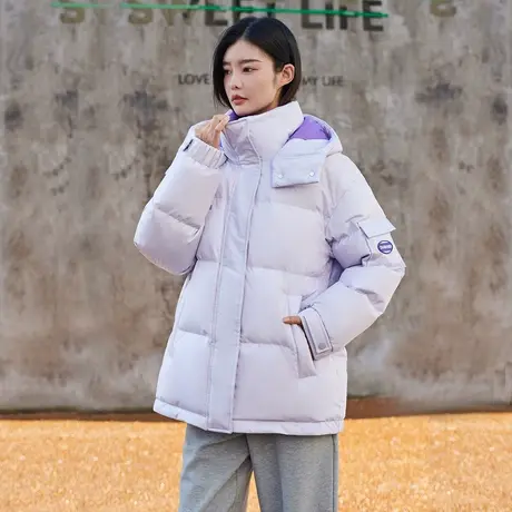 坦博尔短款羽绒服女士休闲运动时尚宽松加厚可脱卸帽羽绒服外套图片