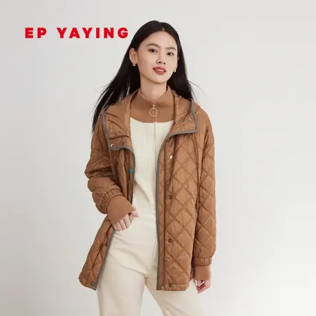 EP YAYING雅莹女装 时尚连帽菱形格棉服外套 2023秋装新款M112A图片