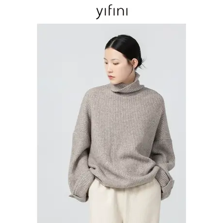 Yifini/易菲宽松高领堆堆领长袖毛衫女2023冬季新款保暖百搭毛衣图片