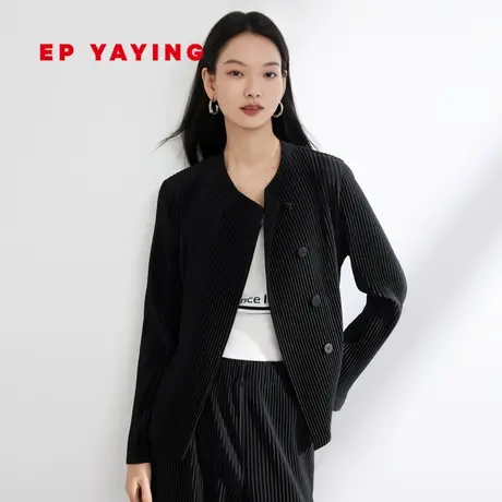 EP雅莹女装 不对称设计感褶艺立领黑色外套 秋冬商场同款1217A图片