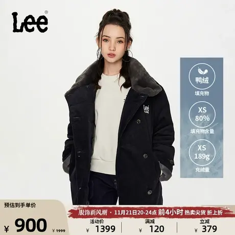 Lee舒适版仿真皮毛领logo皮牌黑色立领挡风女羽绒服LWT00730320图片