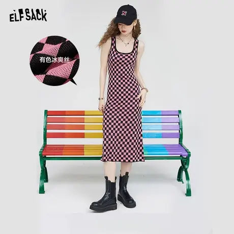 妖精的口袋修身背心连衣裙女2023秋季新款棋盘格设计感芭比风裙子商品大图