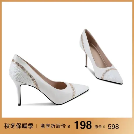 熙漫2023春夏新款设计感单鞋拼接高级感小众高跟鞋细跟百搭女鞋子图片