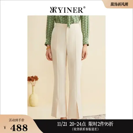 YINER音儿女装秋季高腰显瘦休闲裤开叉微喇叭裤商品大图
