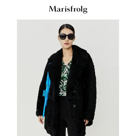 【肌理质感面料】玛丝菲尔2022冬季新款黑色羊皮西装箱型环保皮草商品大图