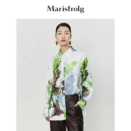 #多巴胺穿搭# 玛丝菲尔衬衫女装2023年夏装新款醋酸收腰翻领衬衫商品大图