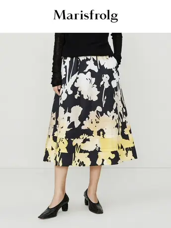 【言选好物】玛丝菲尔秋季剪影花卉印花A字半身裙伞裙商品大图