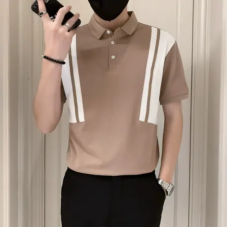 痞帅polo衫男夏季ins潮牌T恤2023新款潮流夏装上撞色设计个性半袖商品大图