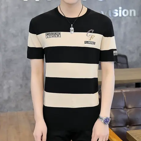 冰丝t恤短袖男士半袖大码针织衫夏季男装潮牌高端休闲打底体恤衫商品大图