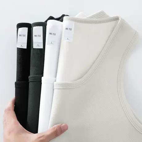 男士背心2024新款冬季保暖加绒加厚内穿打底马甲无袖t恤运动坎肩商品大图