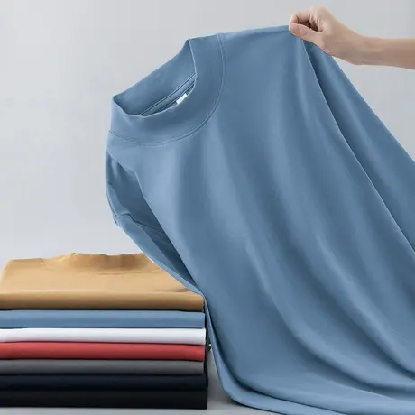 重磅纯棉长袖t恤男潮流半高领小衫纯色内搭打底衫全棉中领秋衣服图片