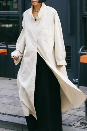 中长款宽松长袖纯色衬衫式连衣裙女大码慵懒休闲衬衣防晒开衫外套商品大图