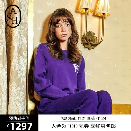 ASH女装冬季新款时尚潮流套头上衣修身圆领刺绣针织衫毛衣图片