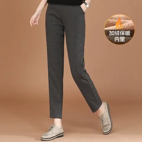 韩潮袭人松紧腰纯色加绒休闲裤女2023冬装新款百搭显瘦保暖哈伦裤图片