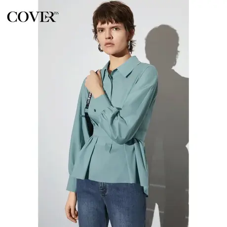 COVER春季TC抗皱棉褶皱腰带扣衬衫图片
