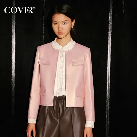COVER秋季正肩圆领小香风绵羊皮外套商品大图