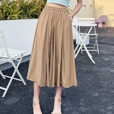 雪纺阔腿裤女夏季高腰伞裙宽松九分裤垂感休闲裤大摆薄款中长裙裤图片