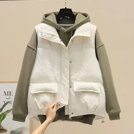 2023秋冬新款韩版宽松抽绳设计羽绒棉马甲女短款加厚马夹坎肩外套商品大图