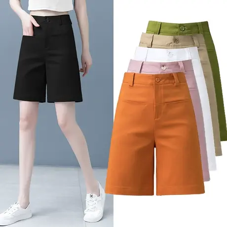 高腰天丝短裤女夏季薄款宽松休闲热裤外穿显瘦a字西装阔腿五分裤商品大图