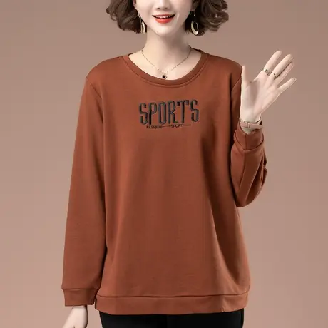 卫衣女春秋新款加肥加大码女装宽松中年妈妈圆领套头遮肚显瘦上衣商品大图