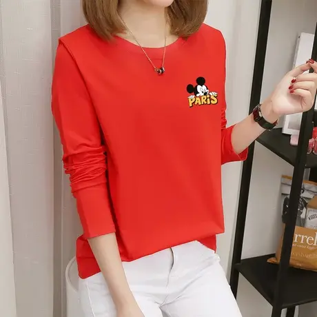 长袖T恤女纯棉宽松米奇上衣2022年早春款学生韩版百搭打底衫秋冬商品大图
