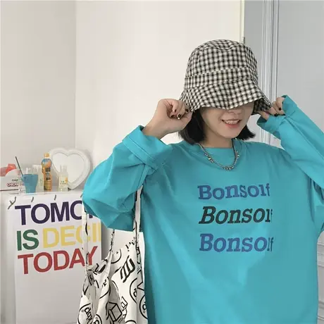 红续自制原创2020秋装新款宽松oversize长袖薄款卫衣T恤女上衣ins图片