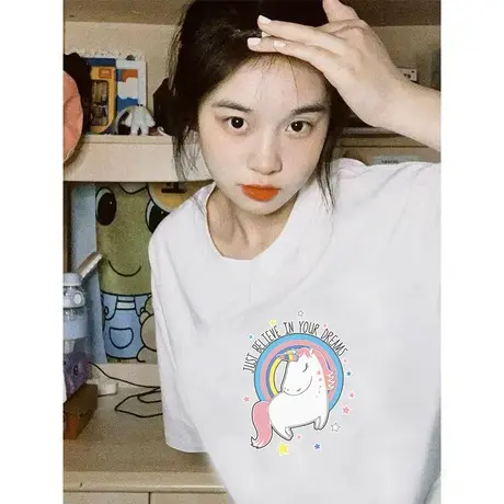 国潮牌设计感漫画少女短袖t恤女ins夏季宽松oversize半袖百搭上衣商品大图