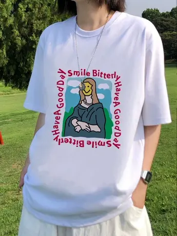 白色女士仿棉短袖t恤夏季2023新款美式复古气质宽松显瘦女装上衣商品大图