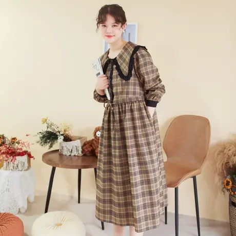 胖妹妹秋新品气质格纹撞色连衣裙 大码花边图片
