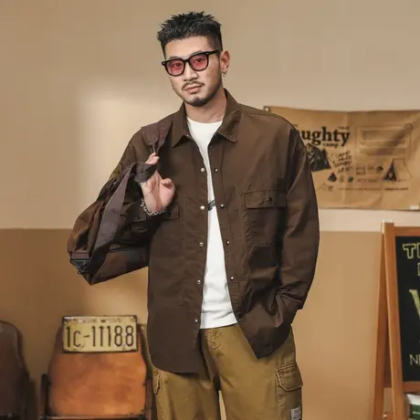 Modi Nick/摩帝尼克复古宽松外套男士衬衣纯色时尚宽松外套潮流商品大图