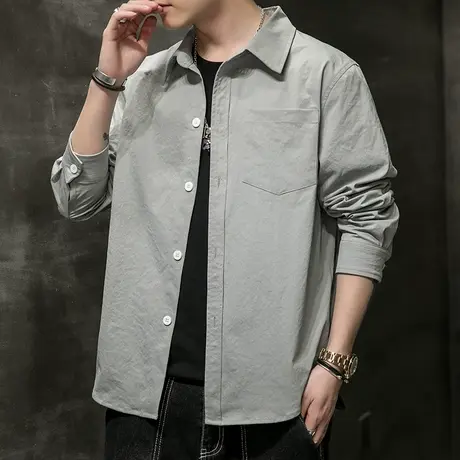 春秋款男士商务正装西服翻领衬衫春季排扣长袖衬衣外套春天上衣服商品大图