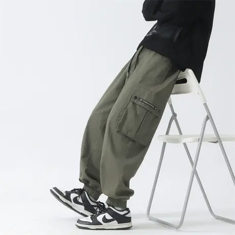 工装裤男潮牌宽松束脚运动休闲长裤子男士夏季薄款潮流百搭九分裤商品大图