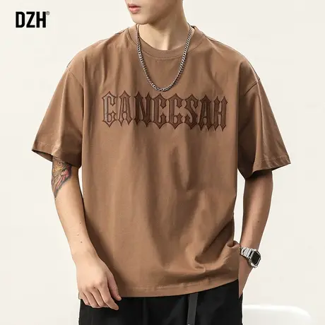 男士美式复古t恤男重磅短袖纯棉刺绣上衣2024新款夏季圆领体恤衫商品大图