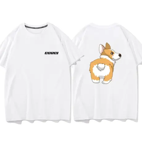 秀洛可爱搞笑恶搞柯基屁股卡通短袖T恤男女打底衫半袖宽松情侣装商品大图