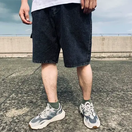 牛仔短裤男夏季港风宽松简约百搭胖子五分裤休闲潮牌大码重磅直筒图片