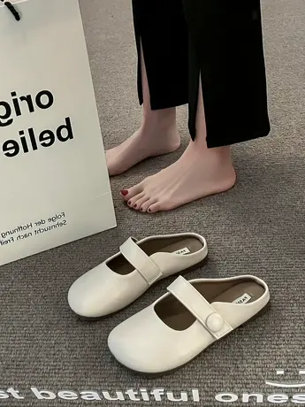 包头半拖鞋女外穿2023年春季新款温柔复古平底穆勒鞋软底百搭凉拖商品大图