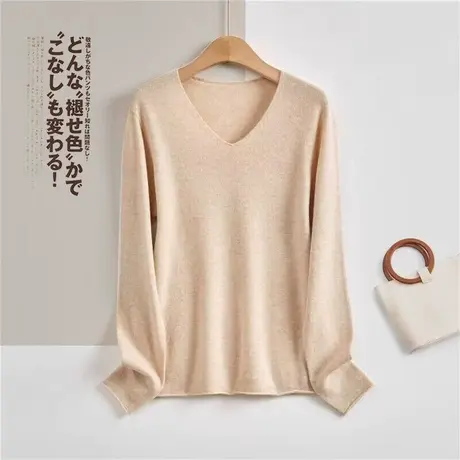 享永子【100%绵羊毛】26支12针 横机位一线成衣V领无缝羊毛衫图片