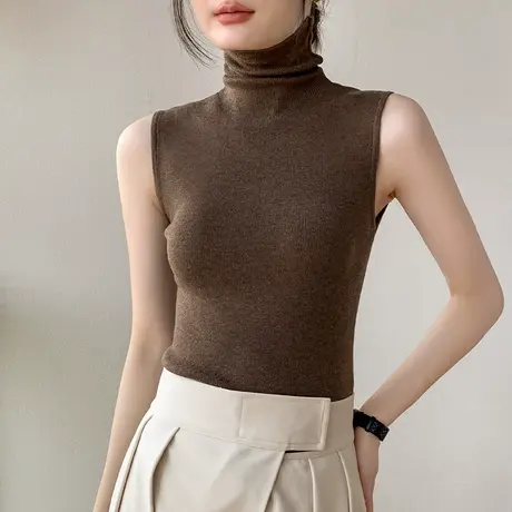 高领羊毛无袖针织衫女装2025秋冬新款修身西装内搭纯色坎肩打底衫商品大图