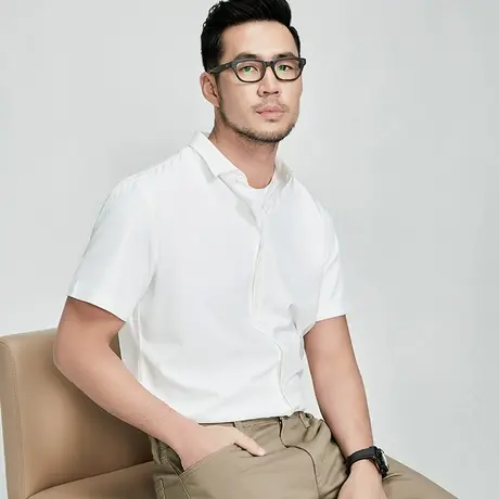 格慕施商务休闲短袖衬衫男士大码宽松弹力透气衬衣白色上班寸衫薄商品大图