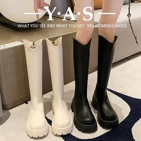 胖mm大筒围黑色骑士靴女v口长靴粗腿高筒靴厚底长筒靴韩版女靴子商品大图