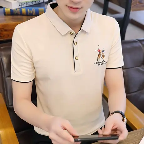 POLO衫短袖T恤男装夏季潮流刺绣有带领半袖体恤保罗衫翻领衣服男商品大图