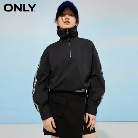 ONLY奥莱夏季时髦拼接套头拉链高领休闲雪纺外套女商品大图