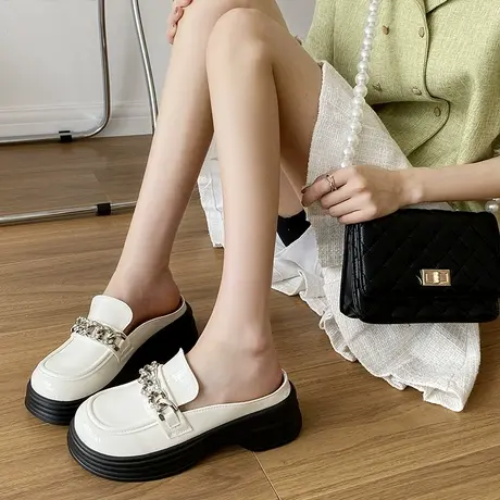 网红包头半拖鞋女鞋子2024新款女夏外穿拖鞋厚底穆勒鞋凉拖小皮鞋商品大图