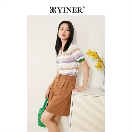 YINER音儿线上专选女装2022夏季马卡龙波点V领针织开衫图片