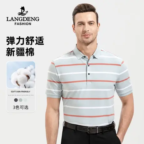 浪登新款男士商务休闲2023夏季棉质短袖T恤百搭经典条纹polo衫男商品大图